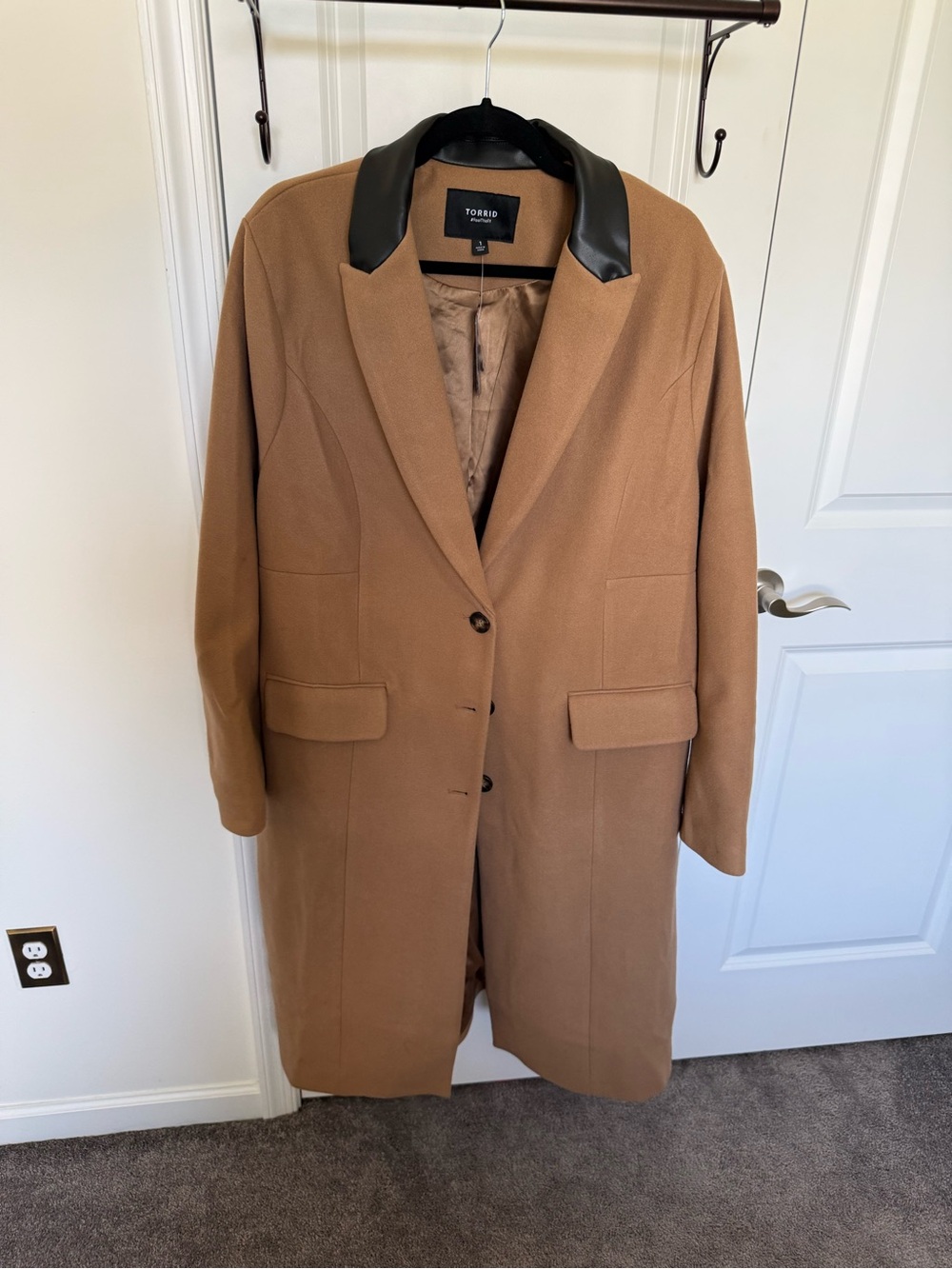 torrid Camel Trench Coat with Black Faux Leather Collar